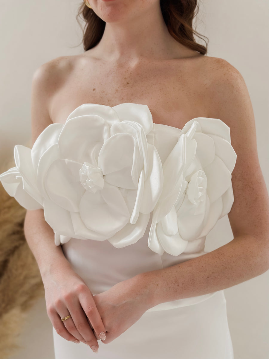 White Satin Flower Dress