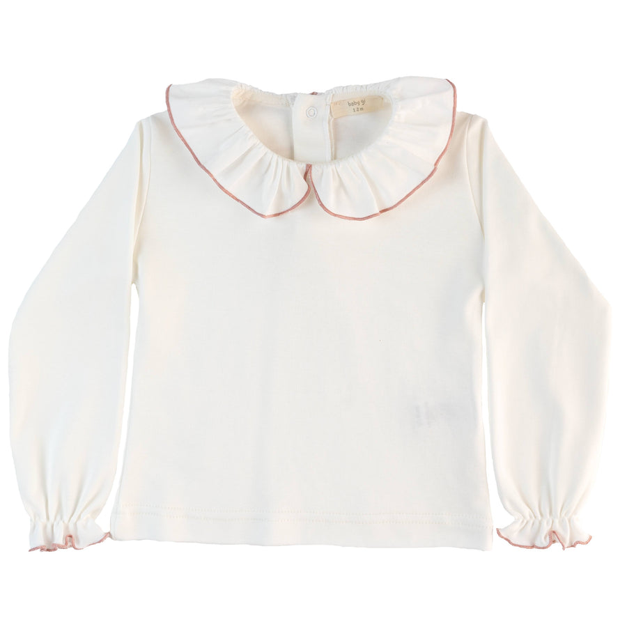 BABY - White Pink Detail Frill T-shirt
