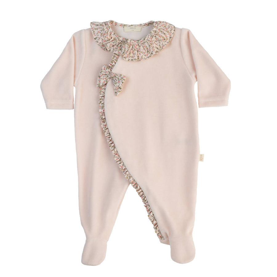 BABY - Peachy Pink Velour Flower Detail Bodysuit