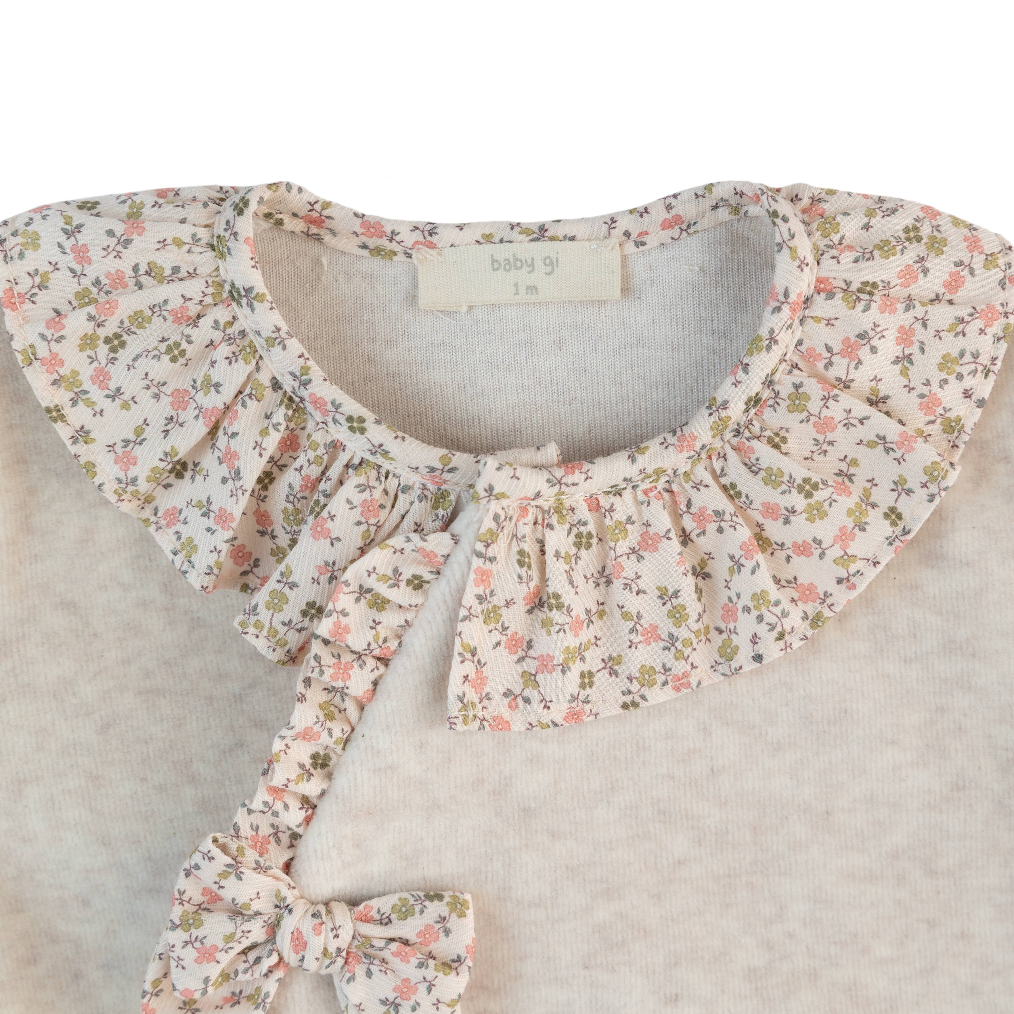 BABY - Beige Velour Peachy Flower Detail Bodysuit
