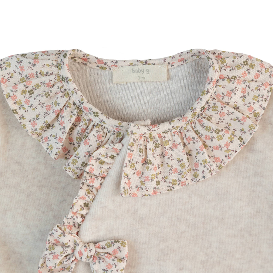 BABY - Beige Velour Peachy Flower Detail Bodysuit