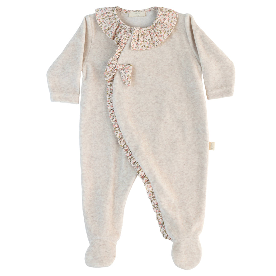 BABY - Beige Velour Peachy Flower Detail Bodysuit