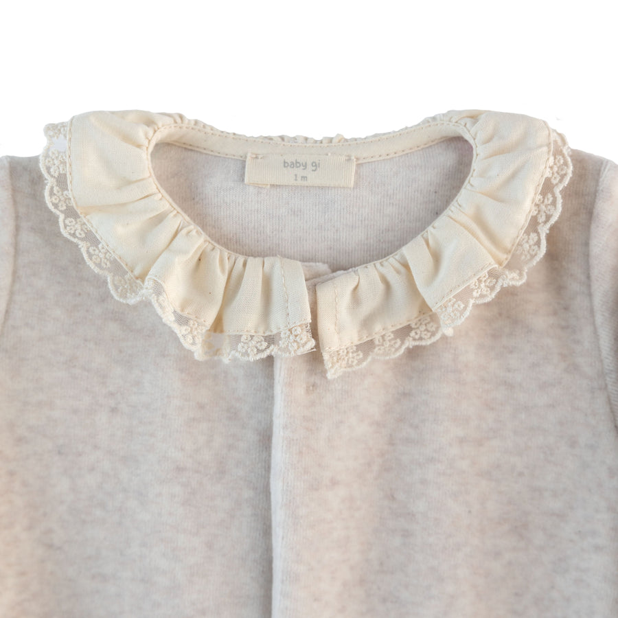 BABY - Beige Velours Frill Collar Bodysuit