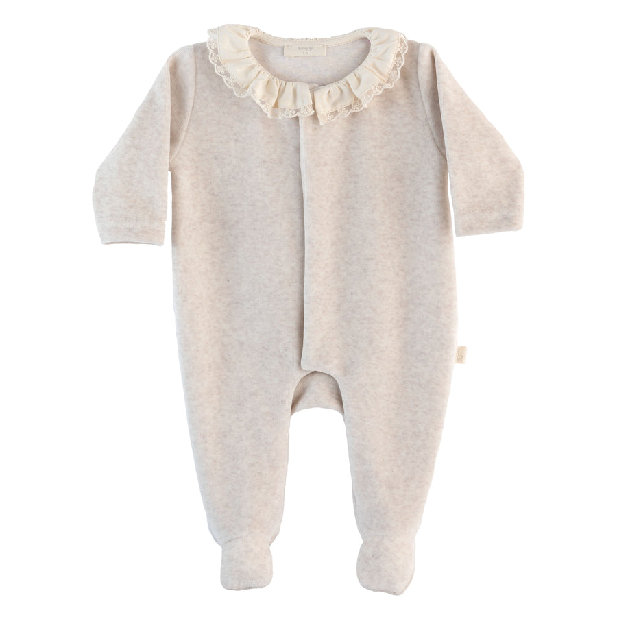 BABY - Beige Velours Frill Collar Bodysuit