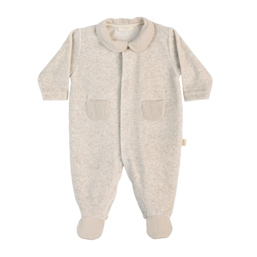 BABY - Beige Velour Tetra Detail Bodysuit