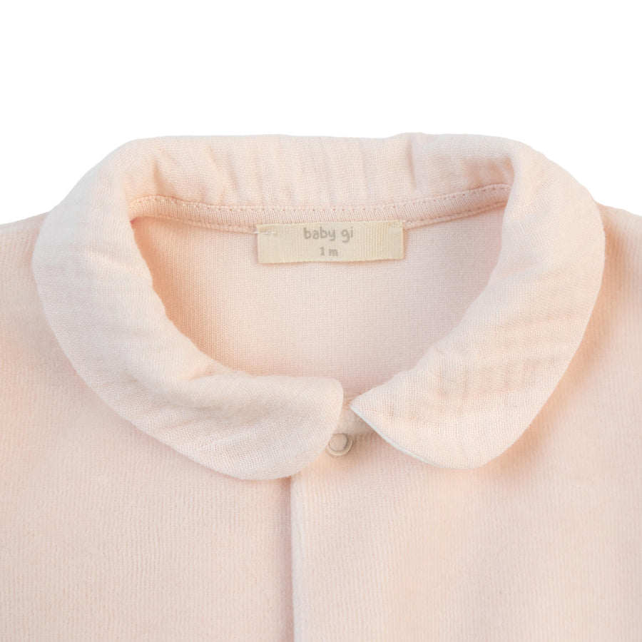 BABY - Peachy Pink Velour Tetra Detail Bodysuit