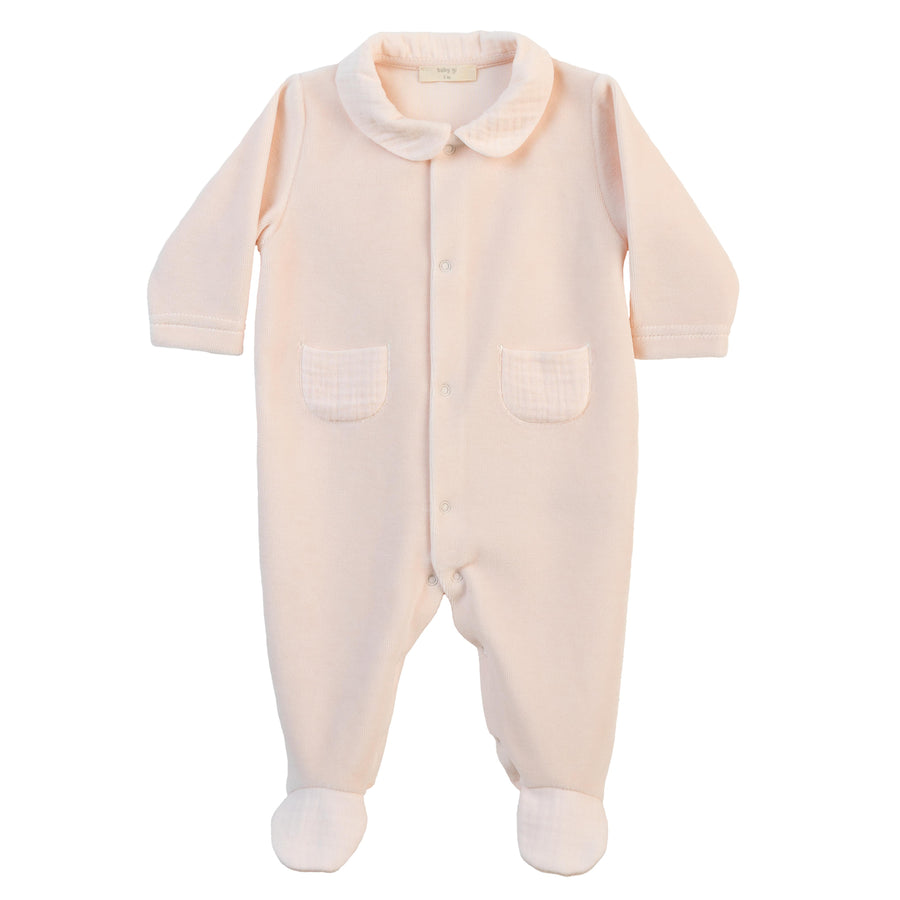 BABY - Peachy Pink Velour Tetra Detail Bodysuit