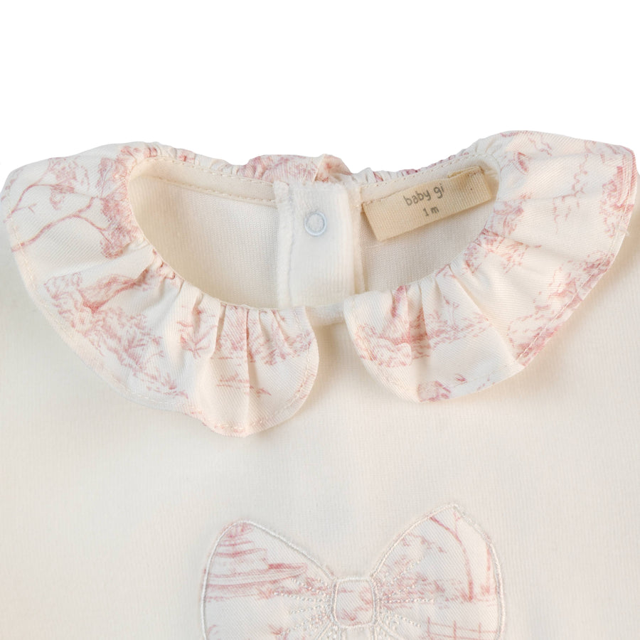 BABY - White Pink Detail Bow Bodysuit