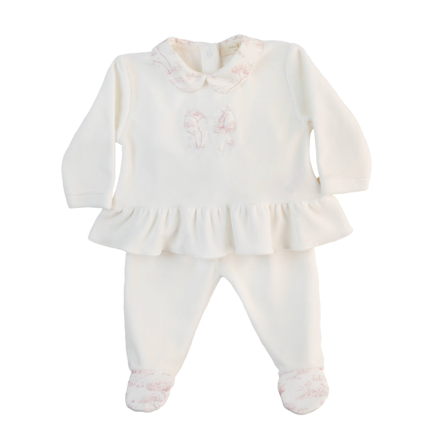 BABY - White Pink Detail Bow Two Piece Set