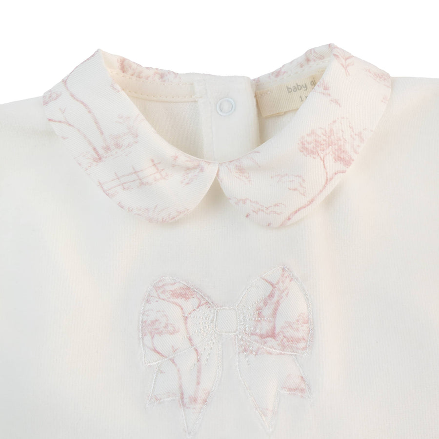 BABY - White Pink Detail Bow Two Piece Set