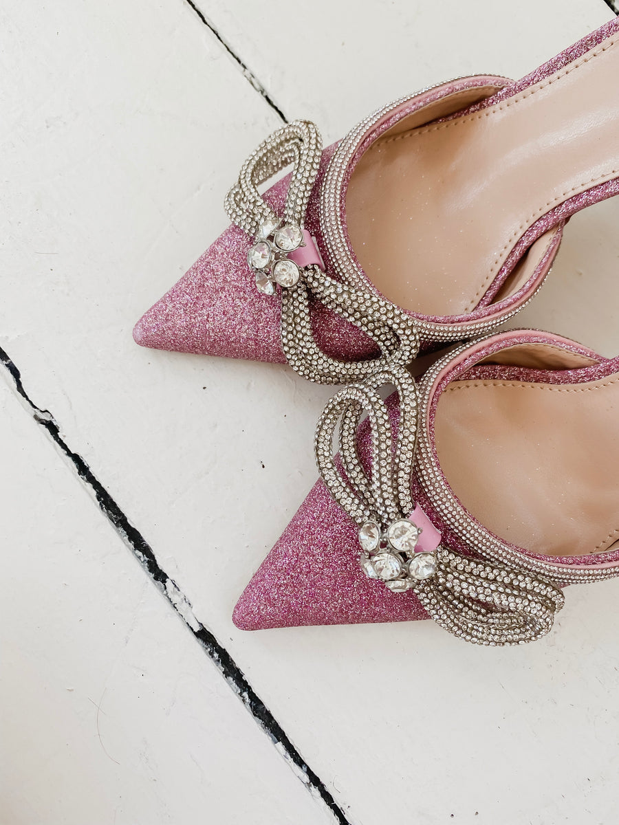 Pink Glitter Bow Heels