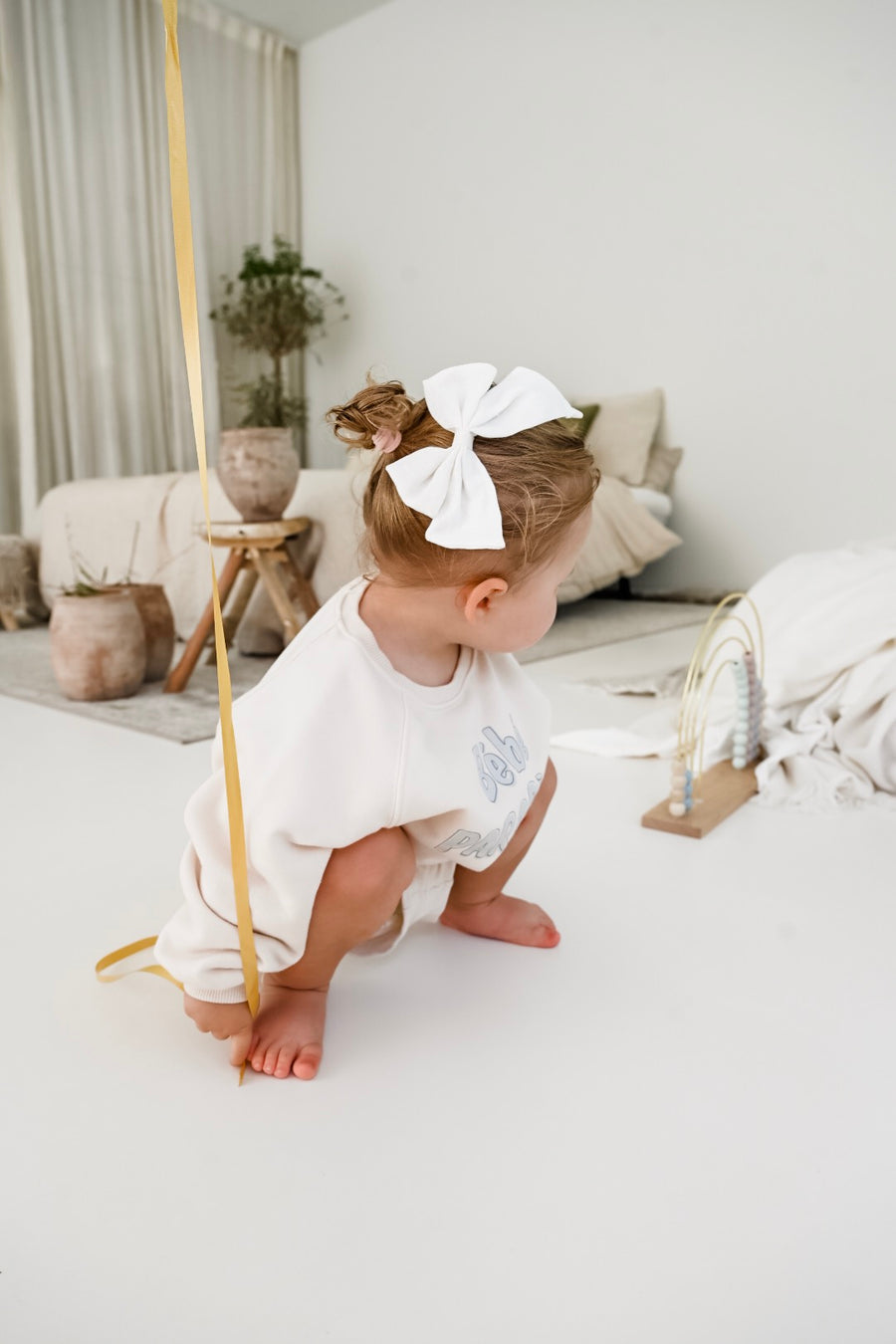 BABY - White Linen Bow Hairclip