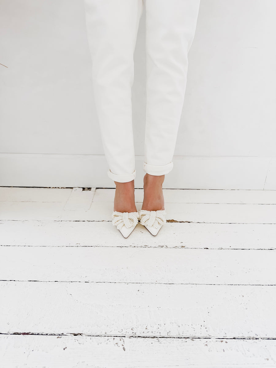 White Pearl Bow Sandals