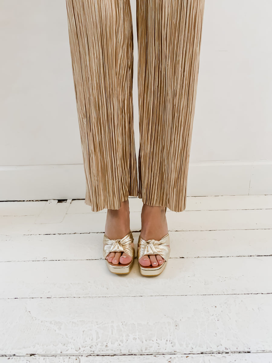 Soft Golden Twist Bow Heels