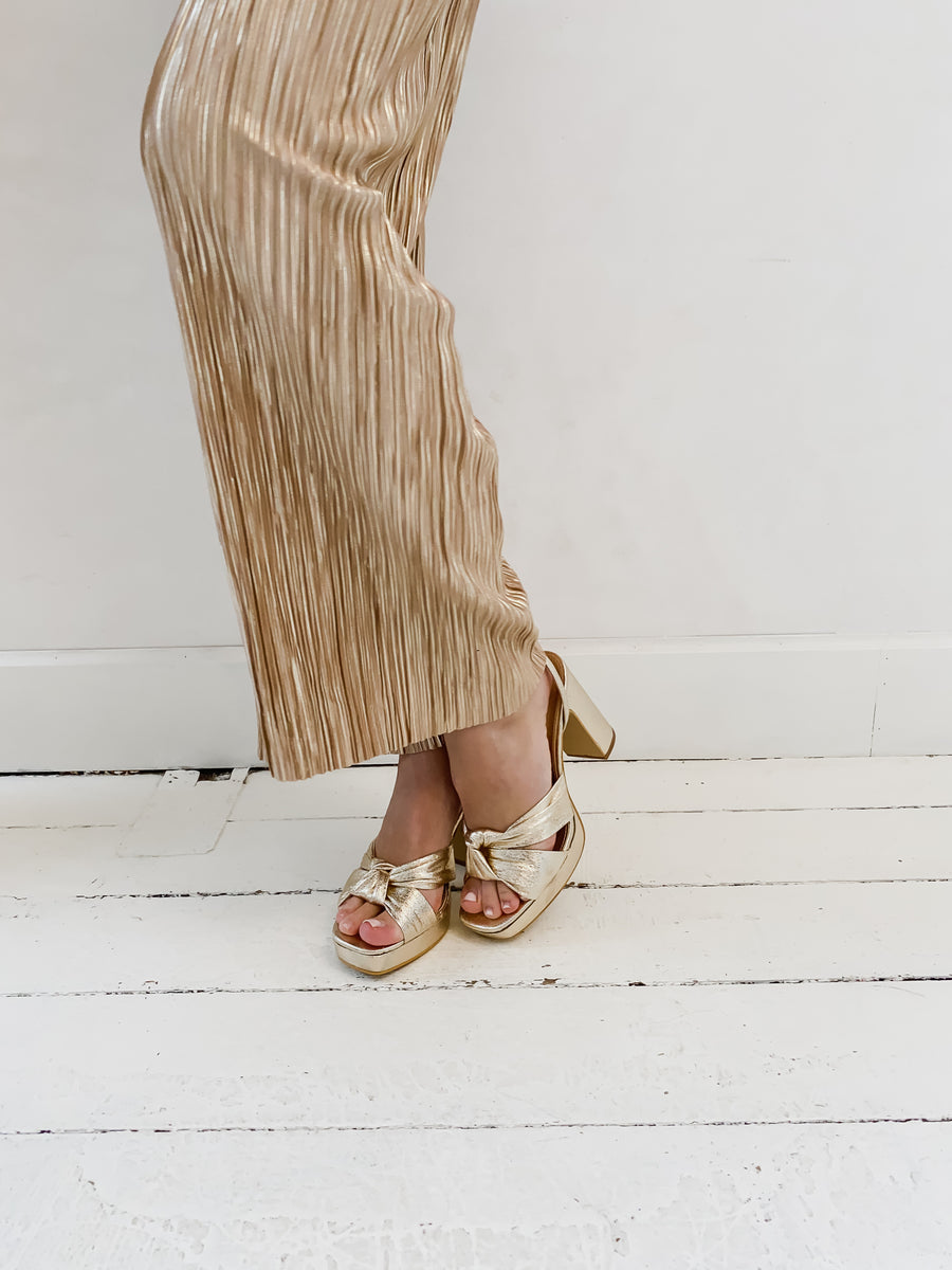 Soft Golden Twist Bow Heels