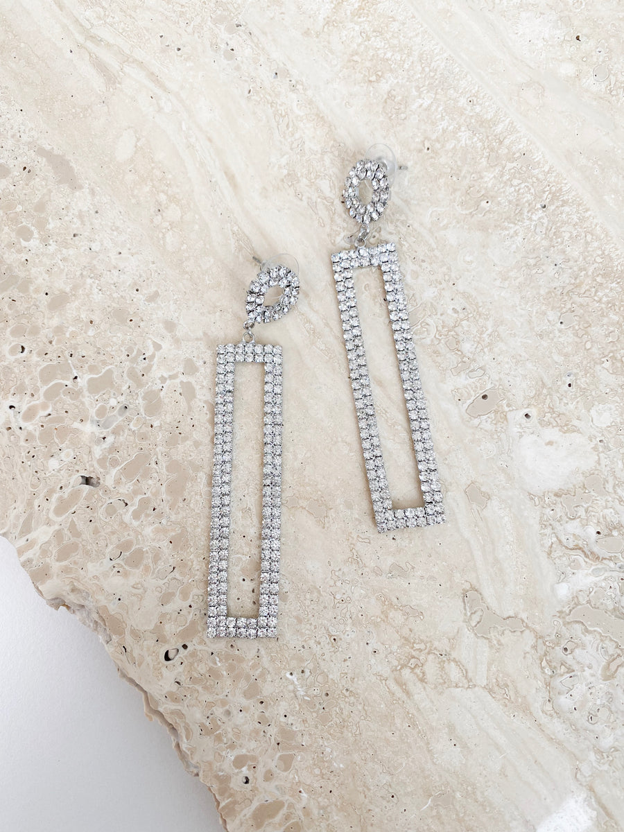 Silver Long Square Party Earring