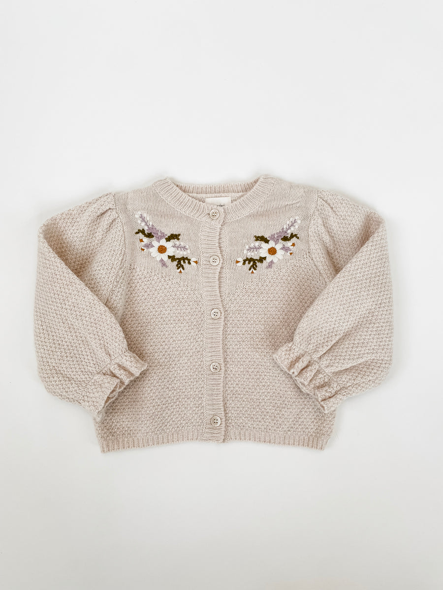 BABY - Beige Iris Flower Cardigan