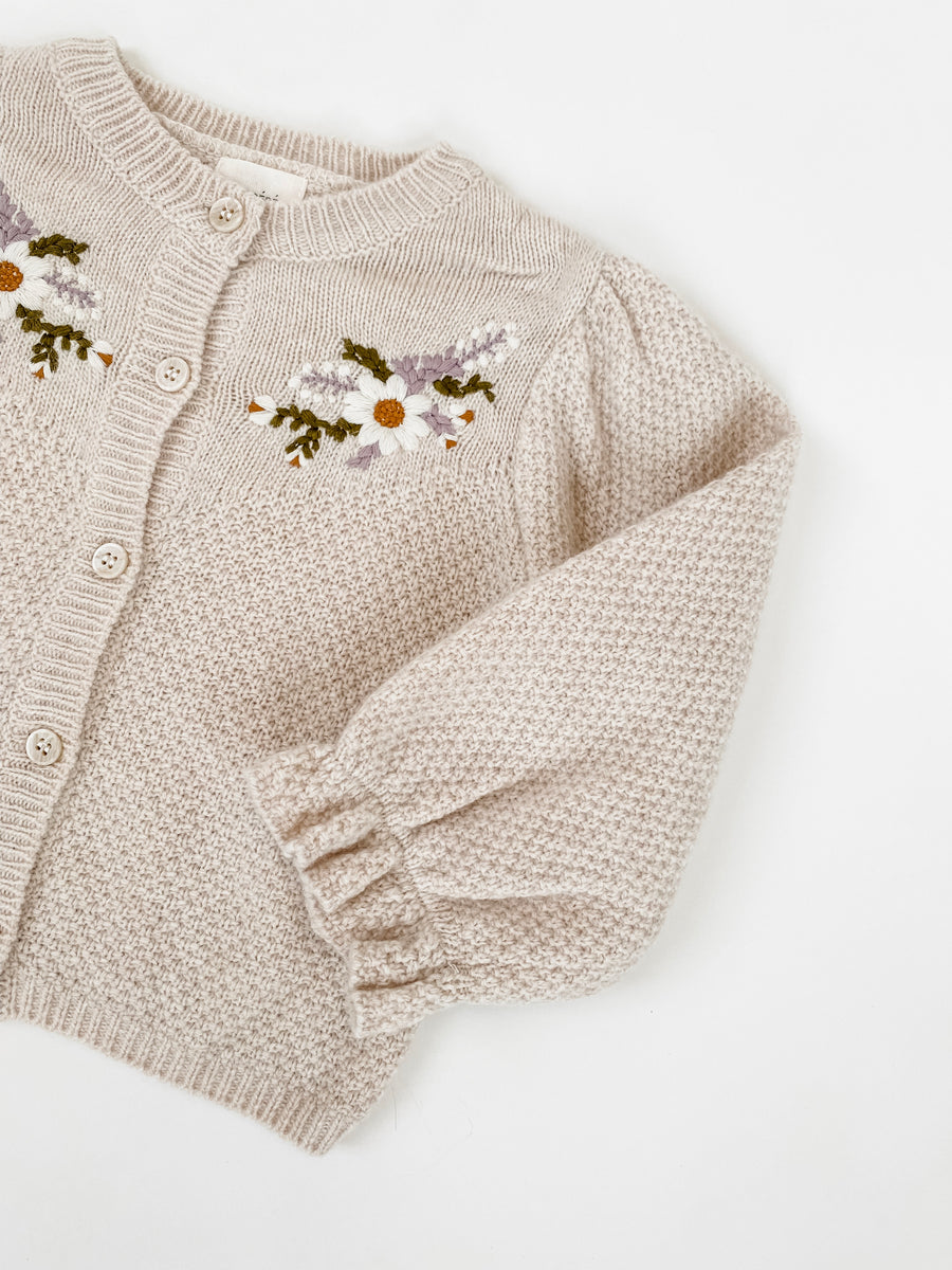 BABY - Beige Iris Flower Cardigan