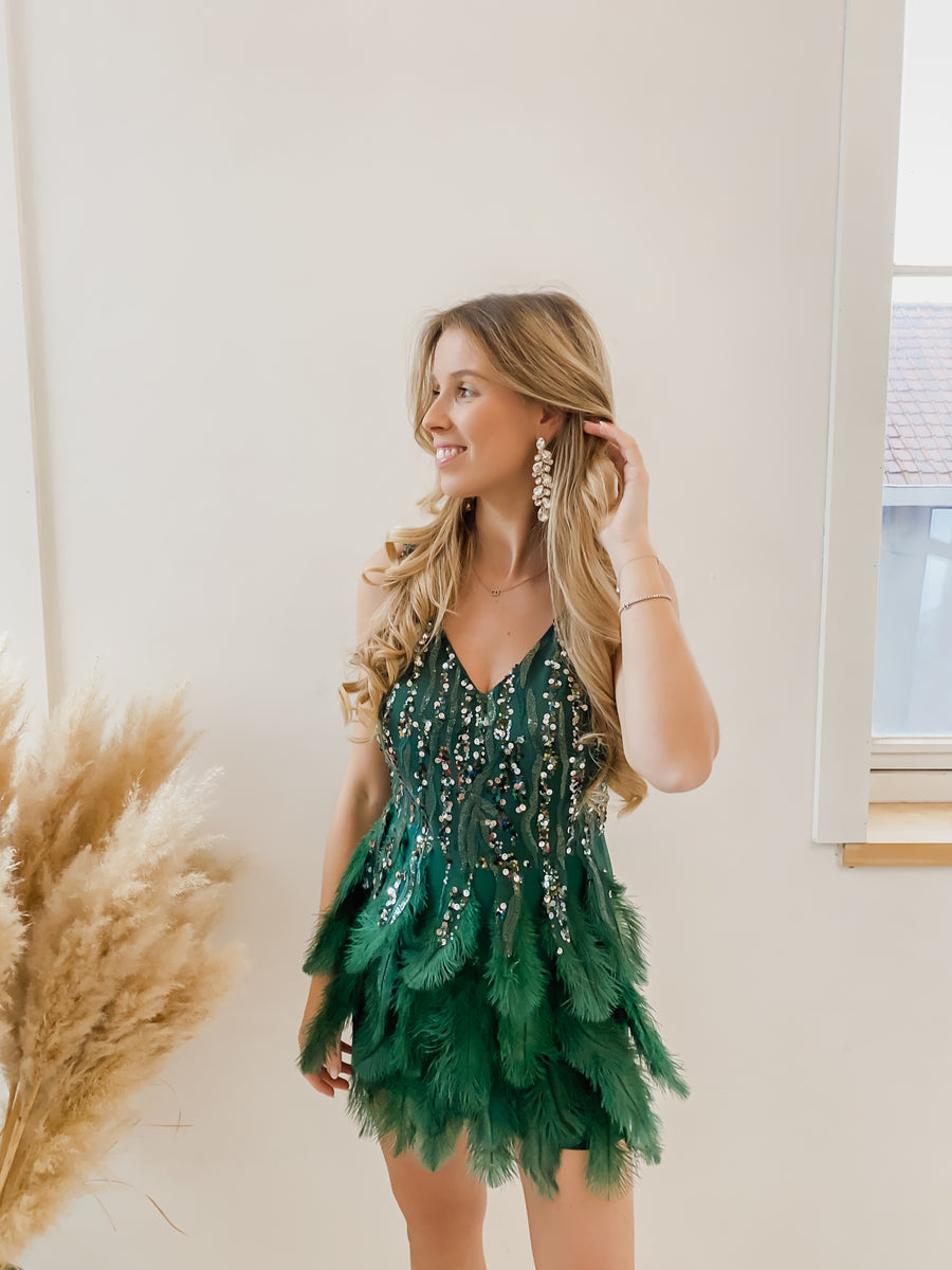 Green Cinderella Feather Dress