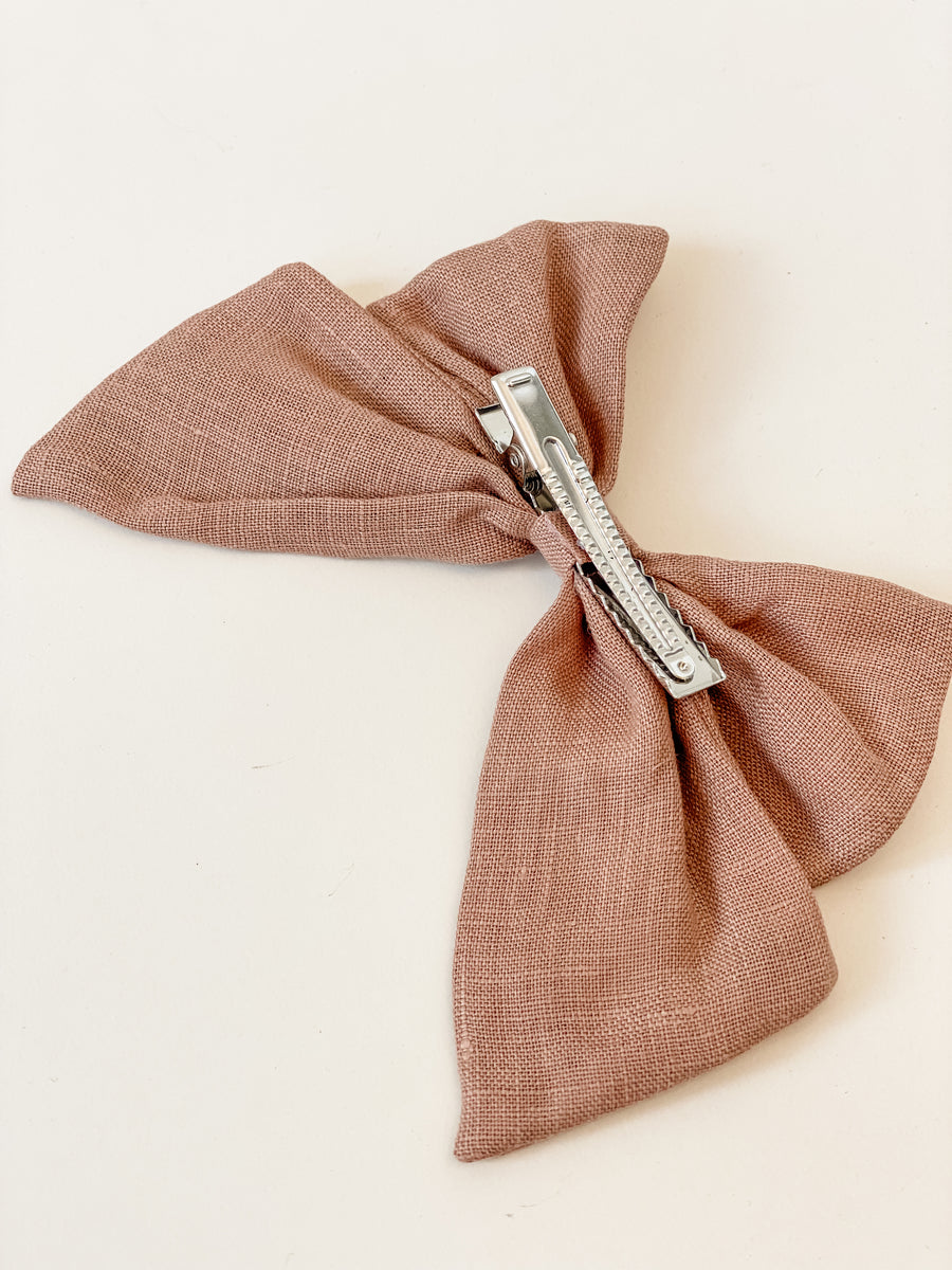 BABY - Terracotta Linen Bow Hairclip