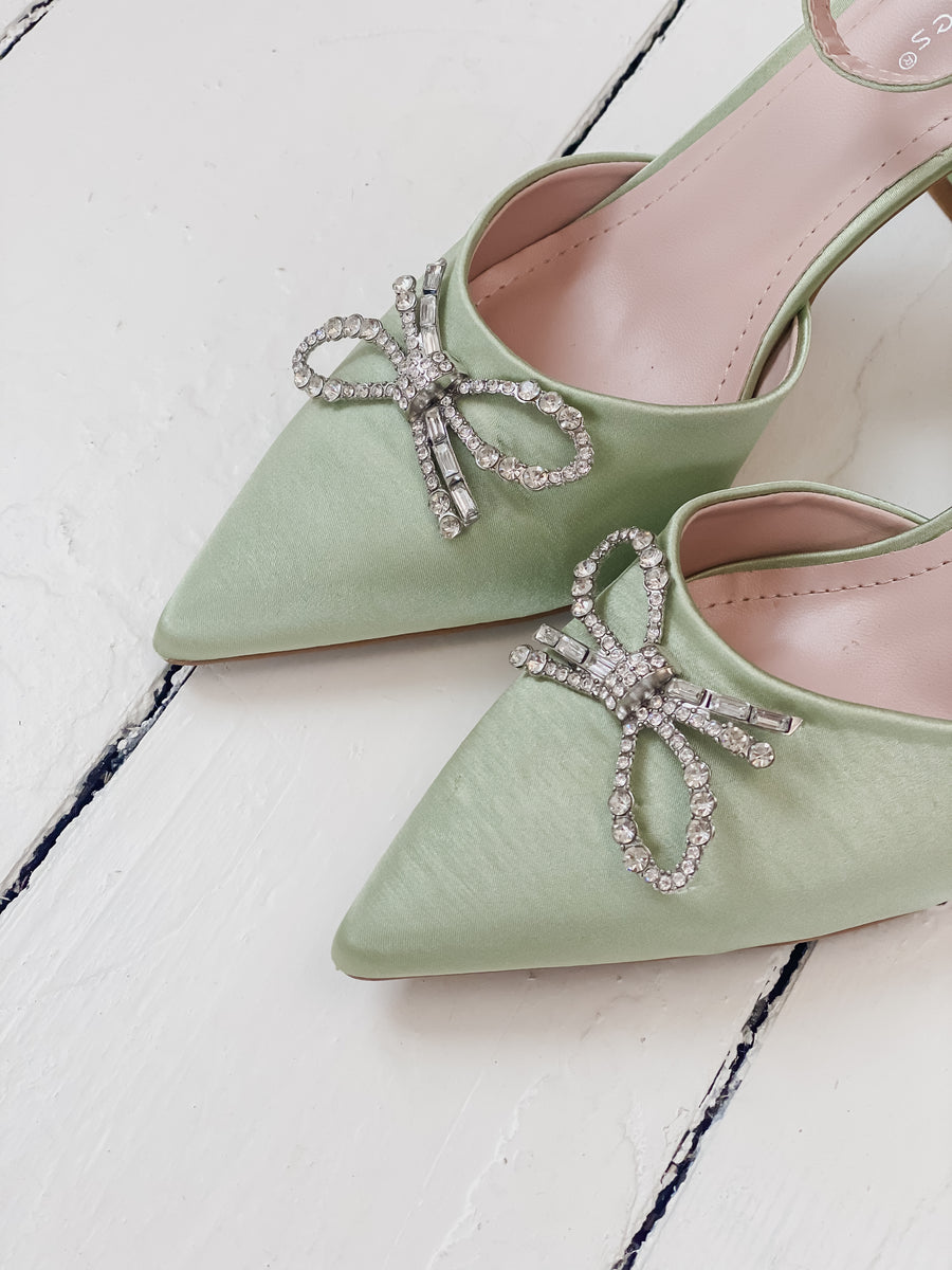 Mint Green Strass Bow Heels