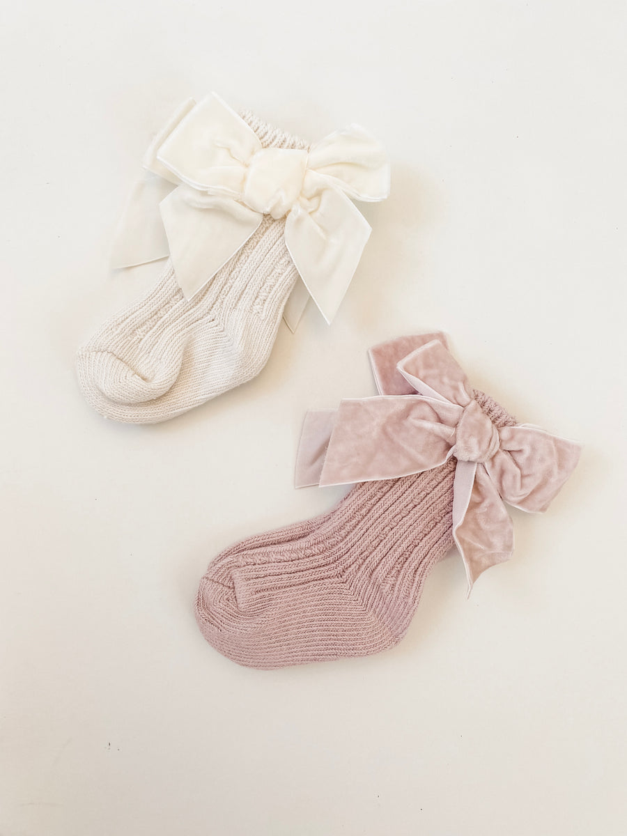 BABY - Velvet Bow Socks bow Crème