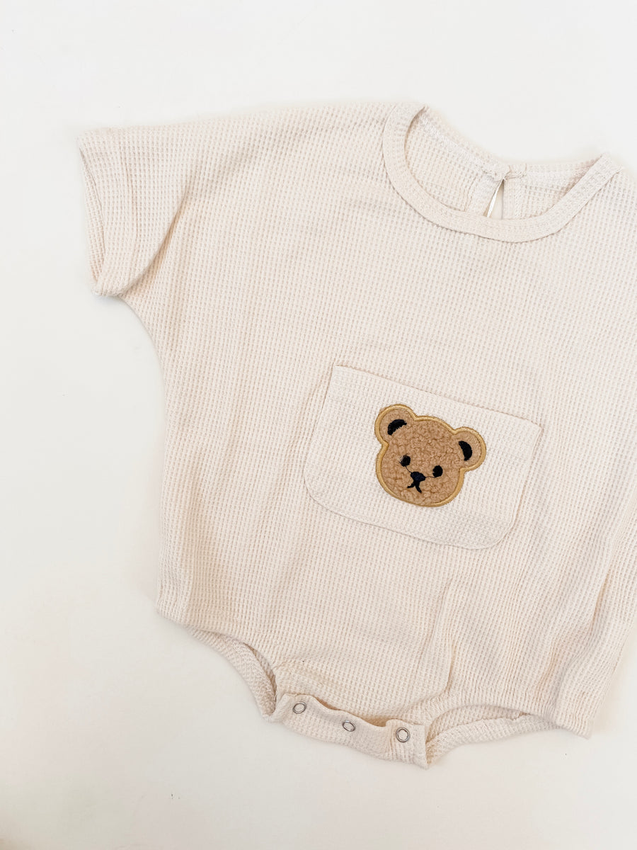 BABY - Beige Soft Teddy Bear Romper Short Sleeve